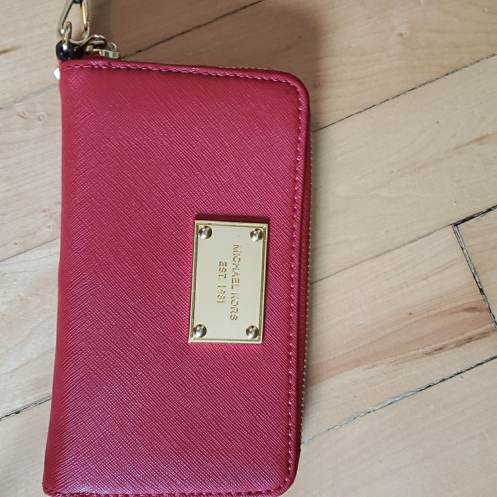 NWOT Michael Kors Red Wallet with Zippers & Strap